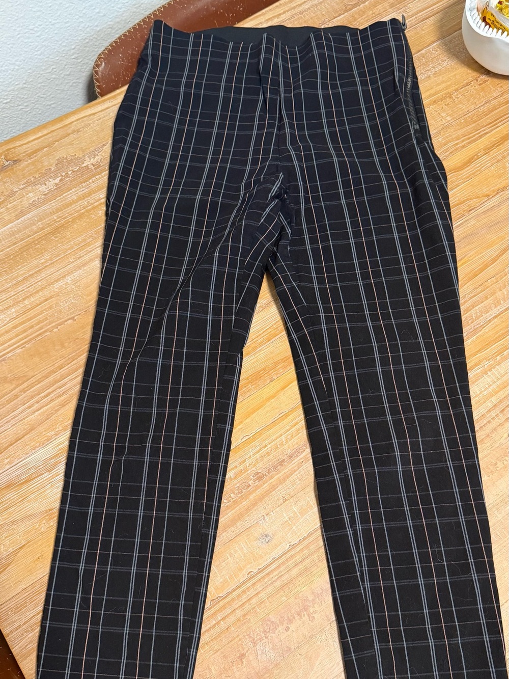 a new day Black Plaid Dress Pants with Subtle Light Blue and terracotta lines